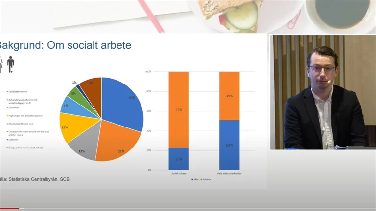 Emil Askestad, statistiker/analytiker på Afa Försäkring, presenterar en ny rapport om socialt arbete.